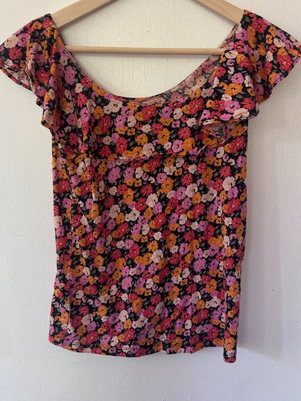 LOFT Pink Floral Cottagecore Tank Top XSP Ruffle Neck Garden Party Boho